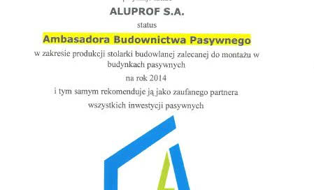 Aluprof Ambasadorem Budownictwa Pasywnego