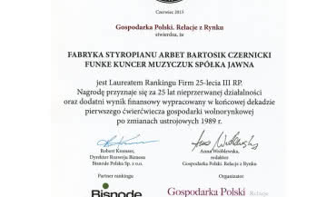 Nagroda dla Arbet 25 lat działalności oraz dodatni wynik finansowy
