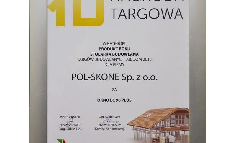 Okno EC 90 PLUS firmy POL-SKONE produktem roku 2013